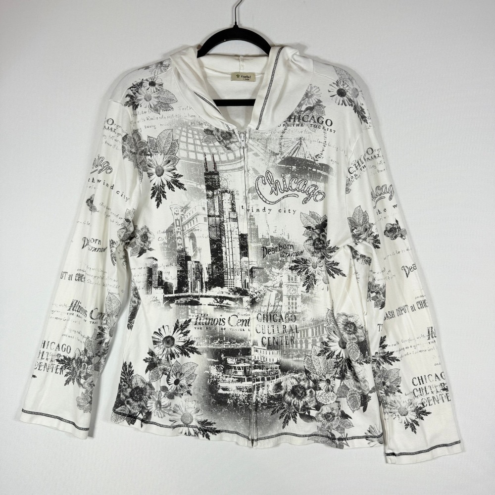 Cactus Hoodie XL White Chicago Tourist Rhinestone Dazzle Floral City Y2K Inspire